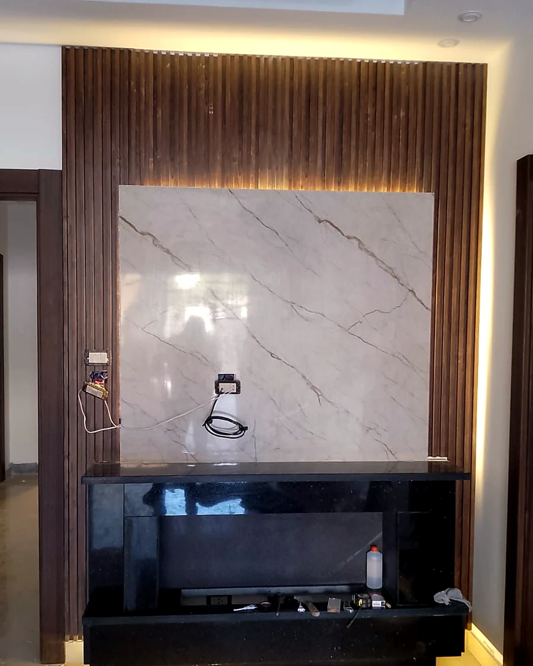 Marble fireplace wall