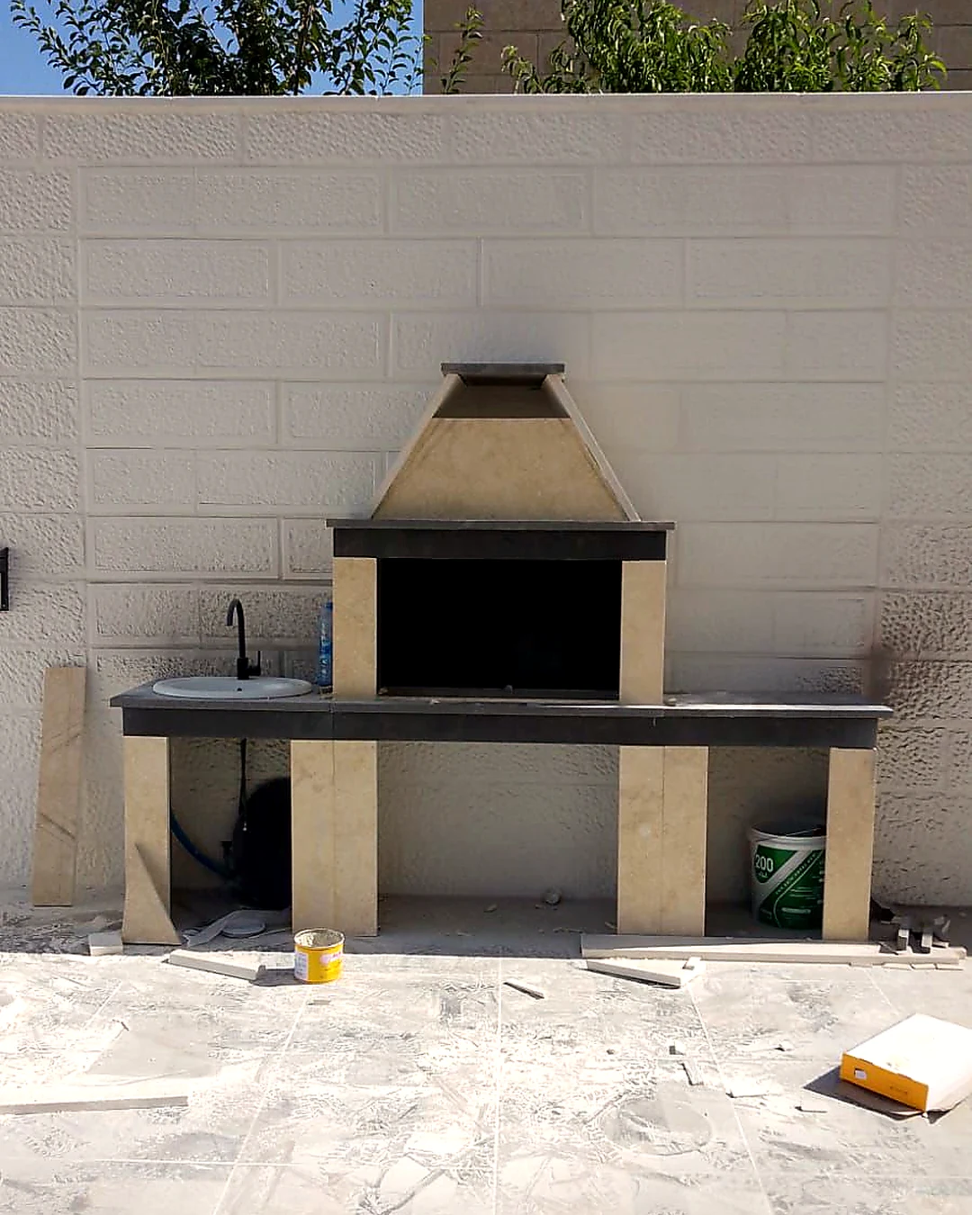 Outdoor marble fireplace